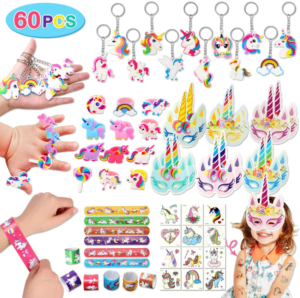 60 Pack Unicorn Party Favors Supplies Unicorn Slap Bracelets Mask Rings  Keychains Tattoos Rainbow Unicorn Gifts Toys Birthday Party Favors Goodie  Bags Fillers